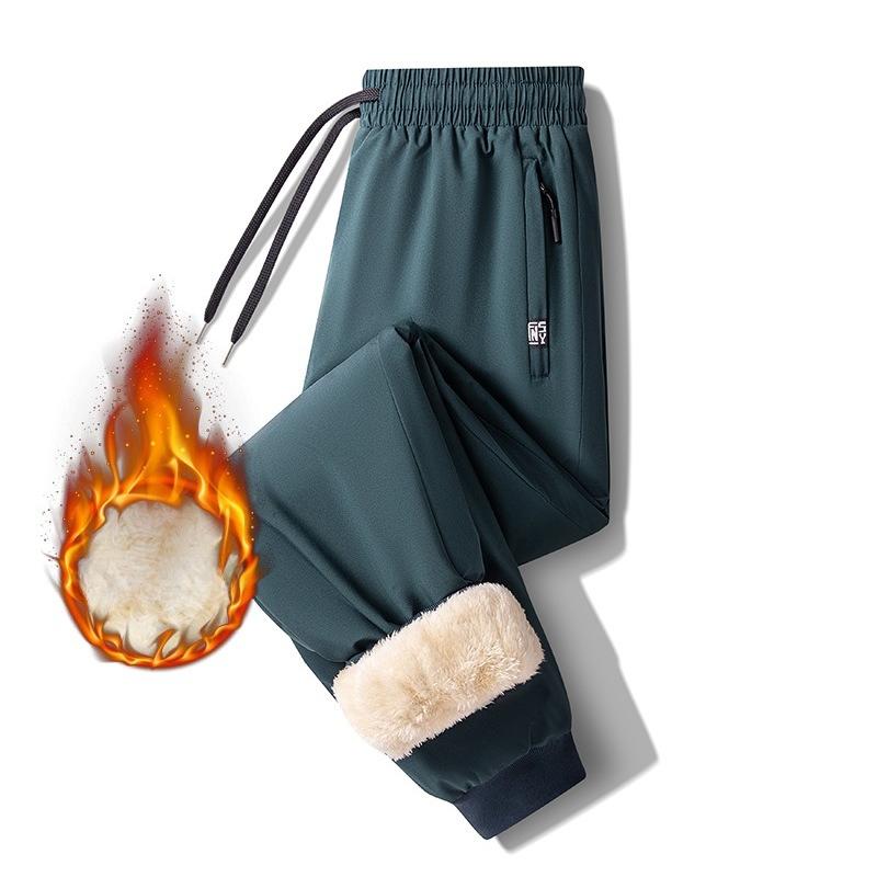 Winter Lambswool-Lined Trousers for Men Thickened Fleece-Lined, Cuffed Trousers Warm and Cold-Resistant Casual Sports Fleece Trousers