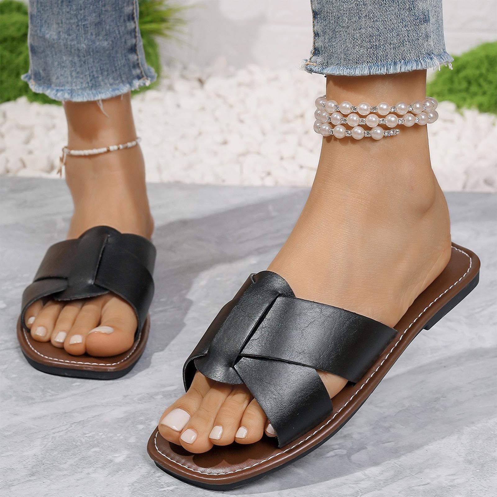 Summer women s retro cross shaped square headed color flat slippers 36 1330₽