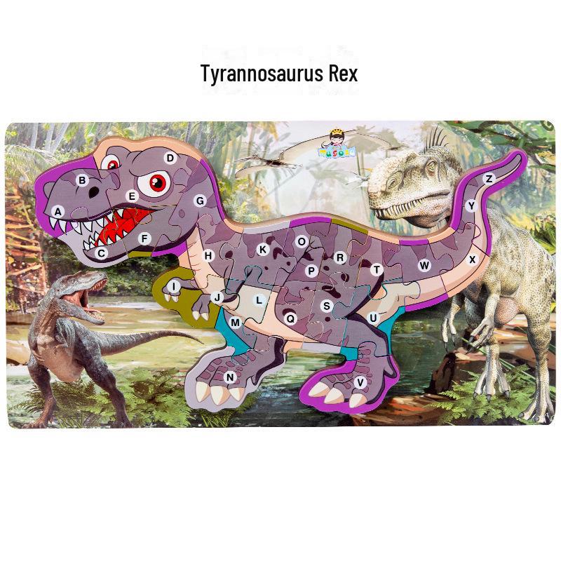 Children's 3D Wooden Dinosaur Puzzle: Number & Letter Educational Toy for Ages 3-6