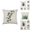 Elegant Green Leaves Patterned Linen Pillow Case Decorative Cushion Cover 18"x18