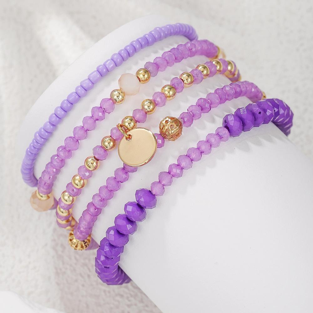 Bohemian Beaded Bracelet Set of 7 with Seed Beads and Heart Charm Stackable Ethnic Jewelry for Women