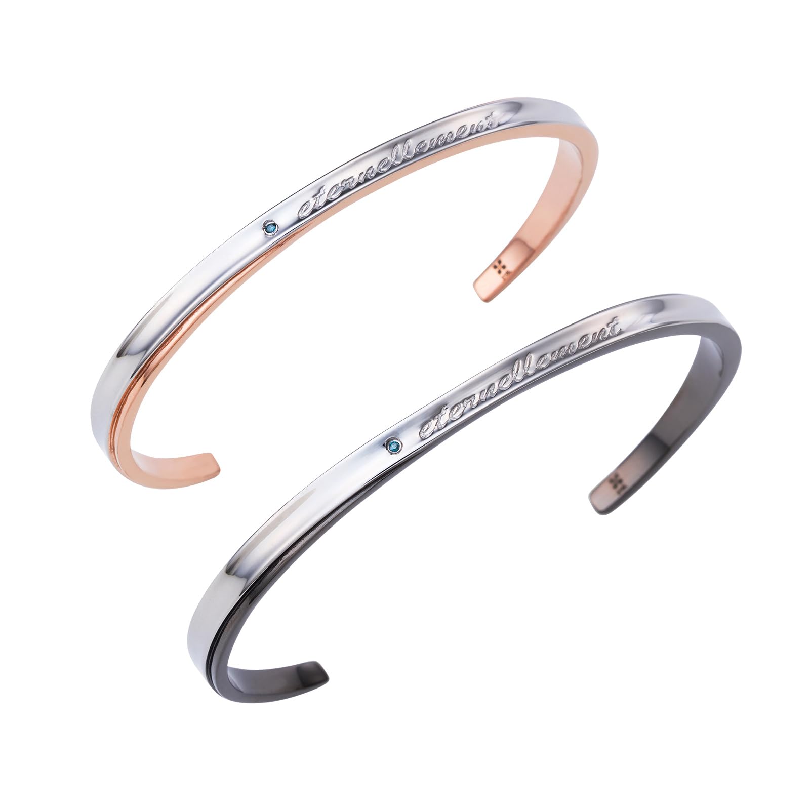 

Пара браслетів Хірургічна нержавіюча сталь із синім діамантом [Біла конюшина] 4SBG029GO&4SBG030BK срібний