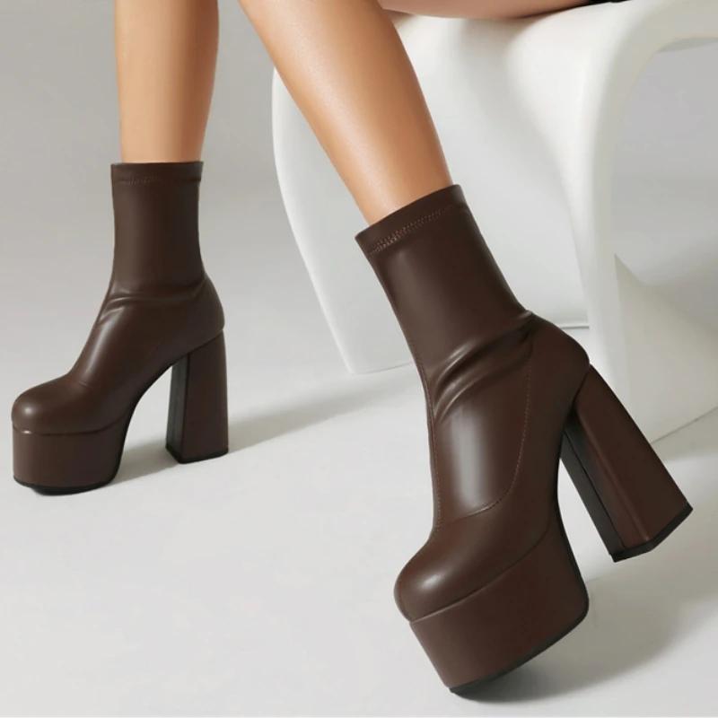 Platform Ankle Boots for Women Black Gold Silver Short Boot High Heel Zipper Party Dance Shoes Lady Big Size 45 New 2025 Winter