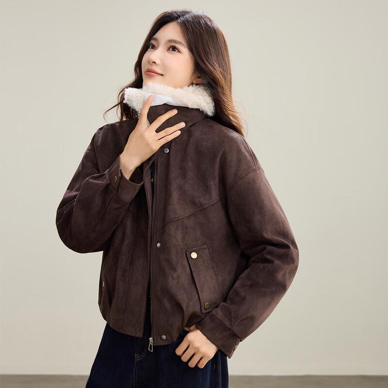 TERRE BLEUE Women's Retro Suede Padded Jacket