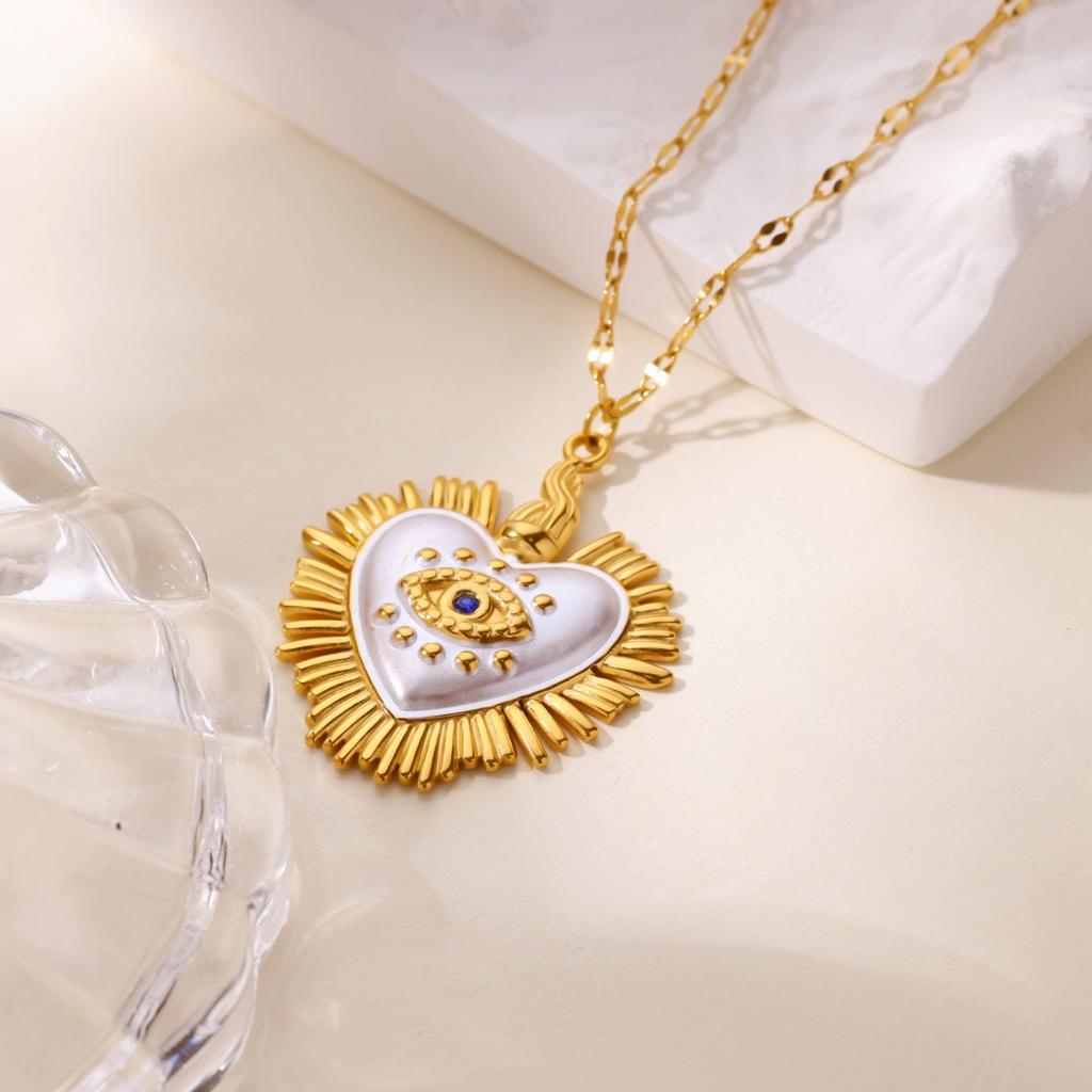 Zircon Evil Eye Heart Necklaces For Women Gold Color Stainless Steel Heart Necklace Lucky Aesthetic Turkish Waterproof Jewelry