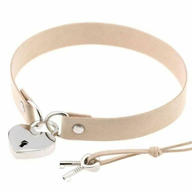 Heart Pendant Locking Collar With Key Choker Necklace Slave Restraints Collars & Leashes