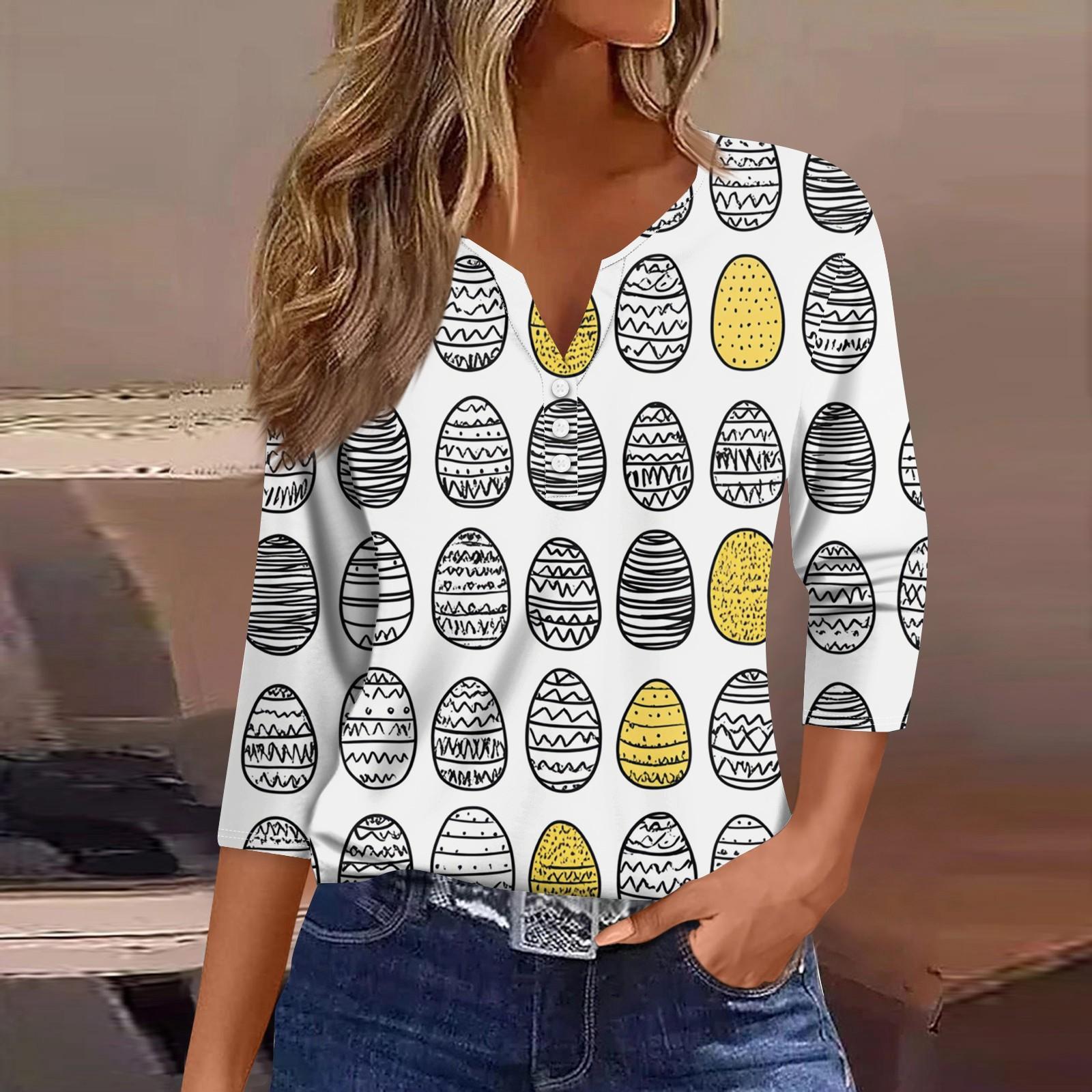 

Жен. Футболка Футболка С принтом Пуговицы Рукав 3/4 Повседневные Выходные Мода Классический V-образный вырез Обычный Топ XXL