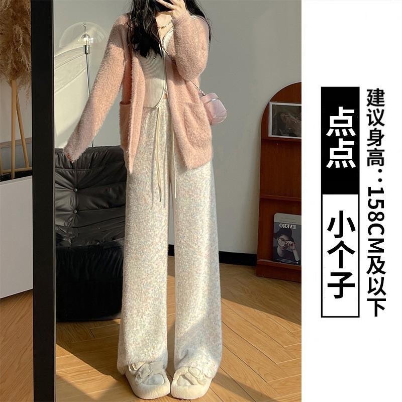 

Gray rainbow glutinous rice pants women s autumn and winter new soft waxy drape casual pants narrow version straight knitted velvet wide-leg pants S