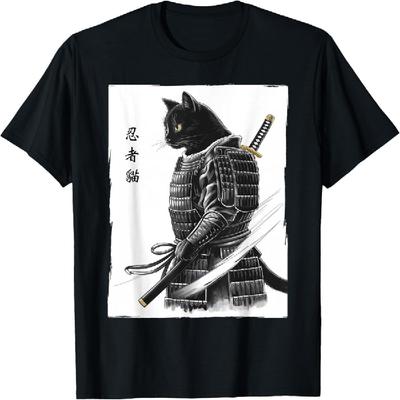 Japanese Samurai Cat Kawaii Ninja Cats Gifts Men Women Kids T-Shirt