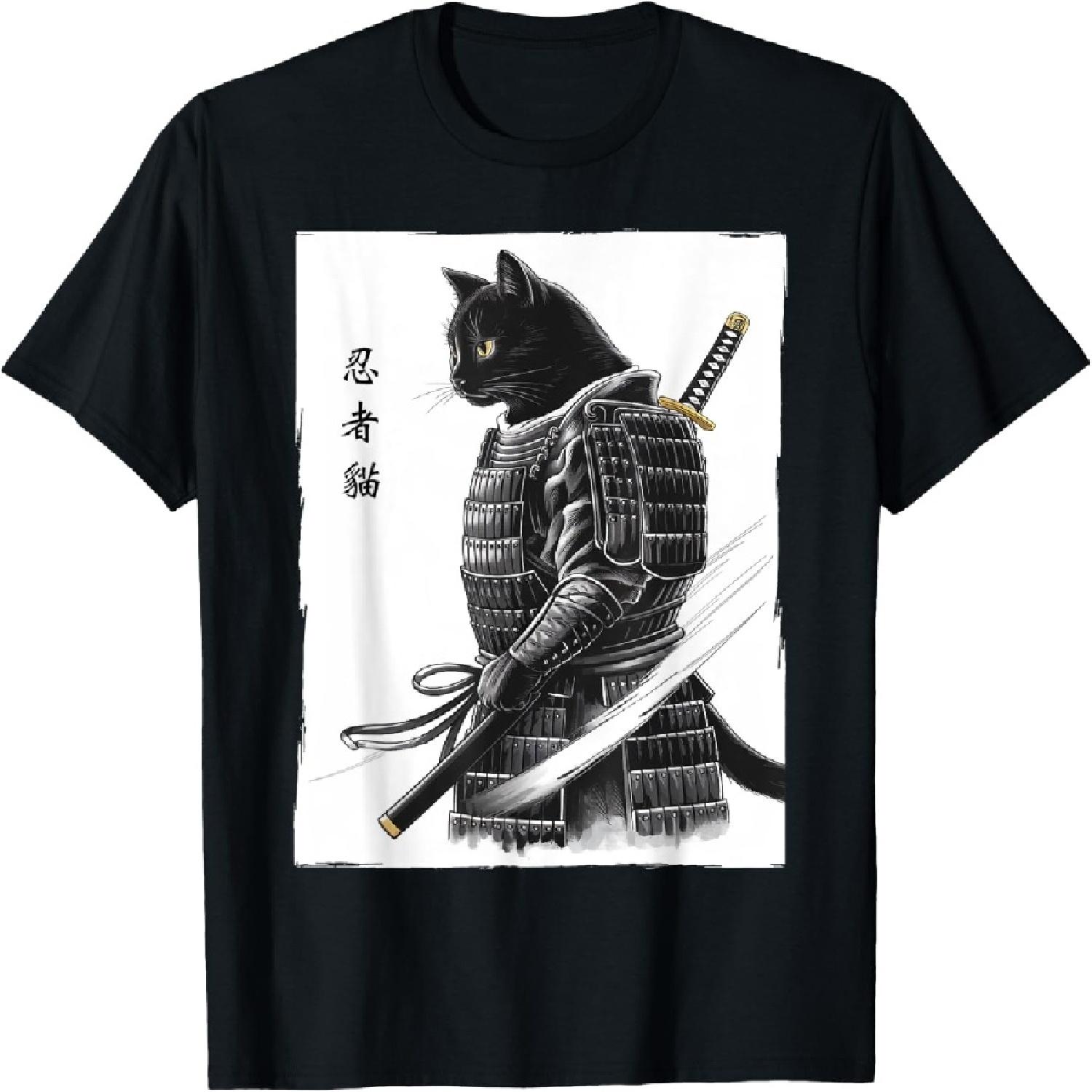 Japanese Samurai Cat Kawaii Ninja Cats Gifts Men Women Kids T-Shirt XXXXXL чёрный 1660₽