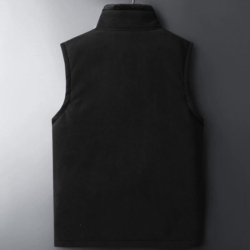 Vest Velvet Wool Gilet Autumn Winter Casual Sleeveless Jacket Men Warm Fleece Mens Vest Jacket Black Thick Sleeveless Men's