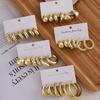 6Pcs Vintage Smooth Water Drop C-Earrings Set for Women Geometric Gold Color Circle Hoop Earring Zircon Ear Studs Jewelry Gifts