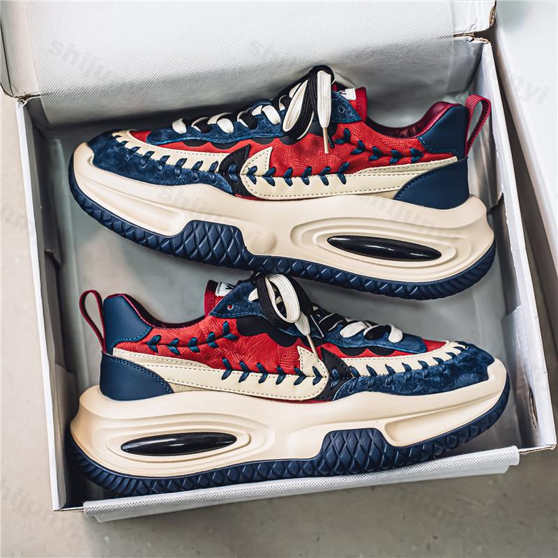 

Модные нишевые мужские кеды на низкой подошве, на толстой подошве, повседневные спортивные туфли, мода осень 2025, универсальные, удобные, нескользящие кроссовки на платформе 39 красный