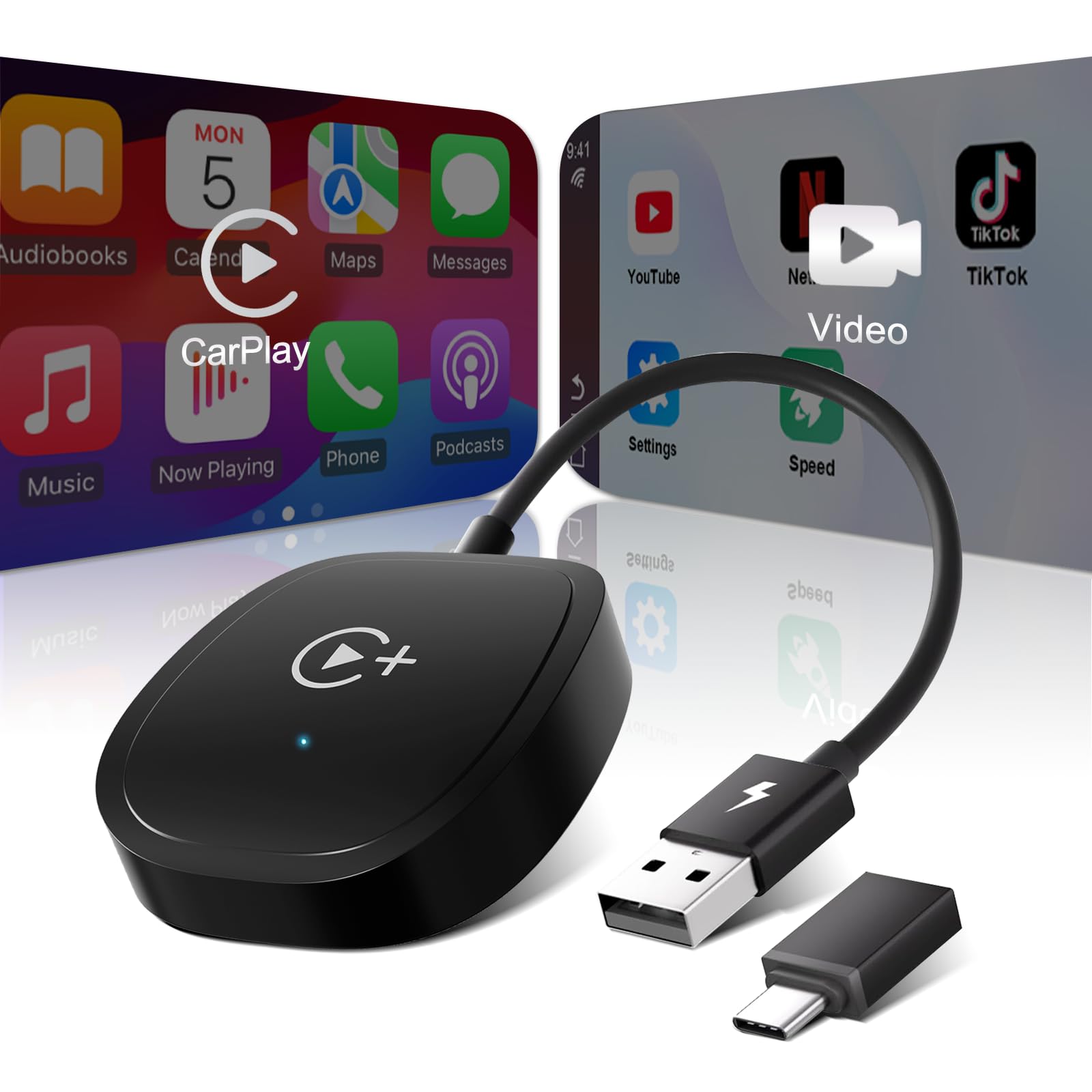 

CarPlay Wireless, Wireless CarPlay Adaptor 2025 Upgraded Version Version with built-in Netflix, YouTube, Tiktok чёрный