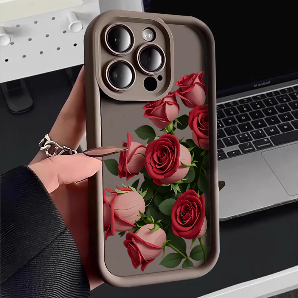 Romantic Red Rose Phone Case For iPhone 17 16 15 14 13 12 11 Pro Max For iPhone 16 15 14 7 8 Plus XS XR X Silicone Bumper Cover