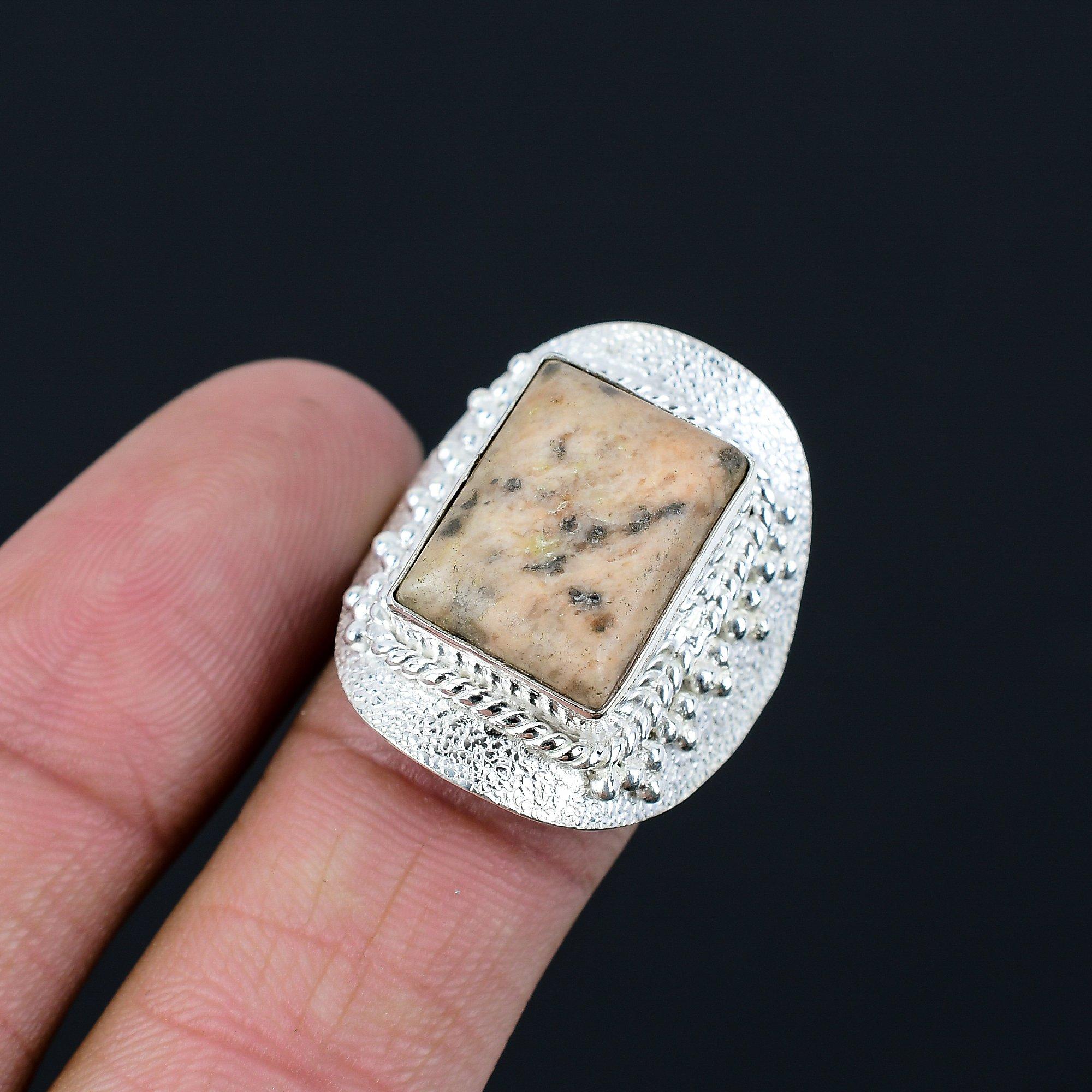 

925 Sterling Silver Peanut Wood Jasper Gemstone Promise Ring Jewelry Size 8.5 8.5