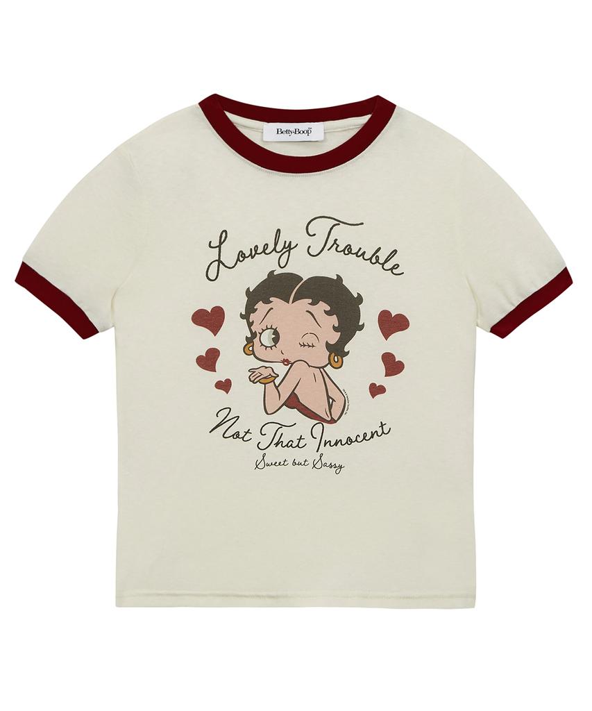 CNVS Betty Boop Sweet Sassy Tight Ringer Short Sleeve T-Shirt_Ivory