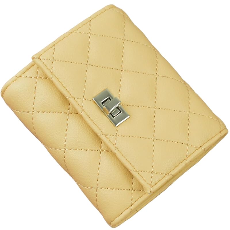 

[AppelToi] yellow trifold wallet ladies With coin purse trifold wallet mini wallet small Smaller Thin compact wallet card box coin billfold quilting