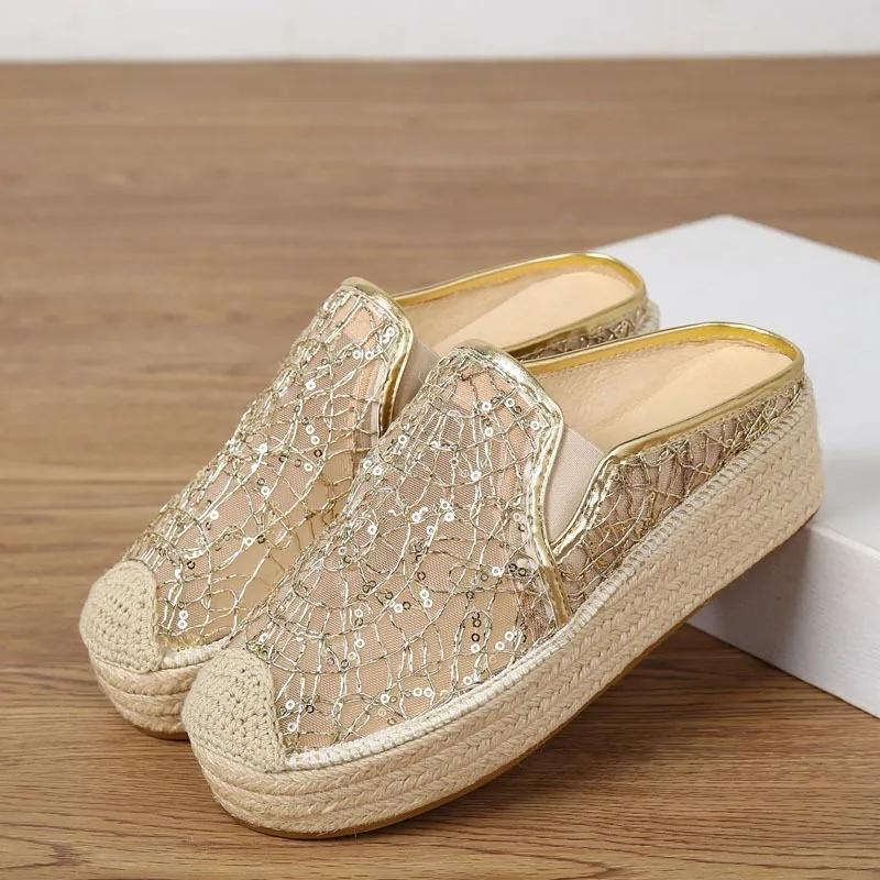 Fashion 2025 Summer New Lace Women's Closed Toe Slippers Hot Sale Breathable Platform Sandals Outdoor Casual Daily Slippers Zapatos