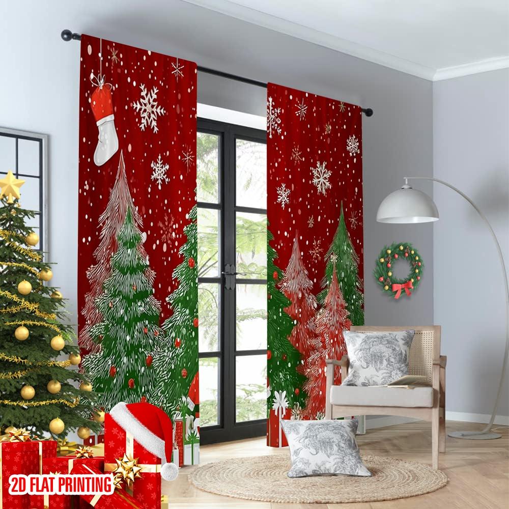 2pcs 2D flat printing Merry Christmas Curtains Christmas Day Digital Printed Polyester Drapes Festive Curtains for Holiday