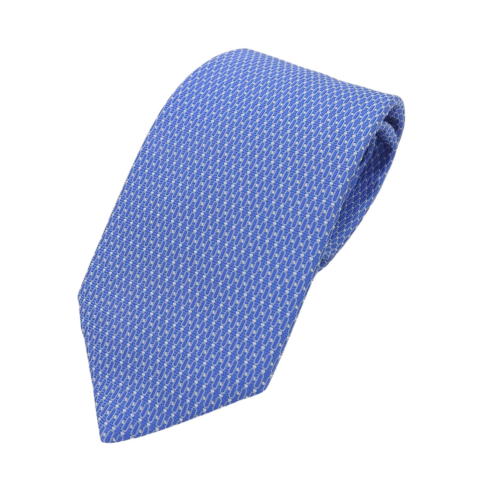 Excellent HERMES tie H-pattern jacquard blue silk mens Used