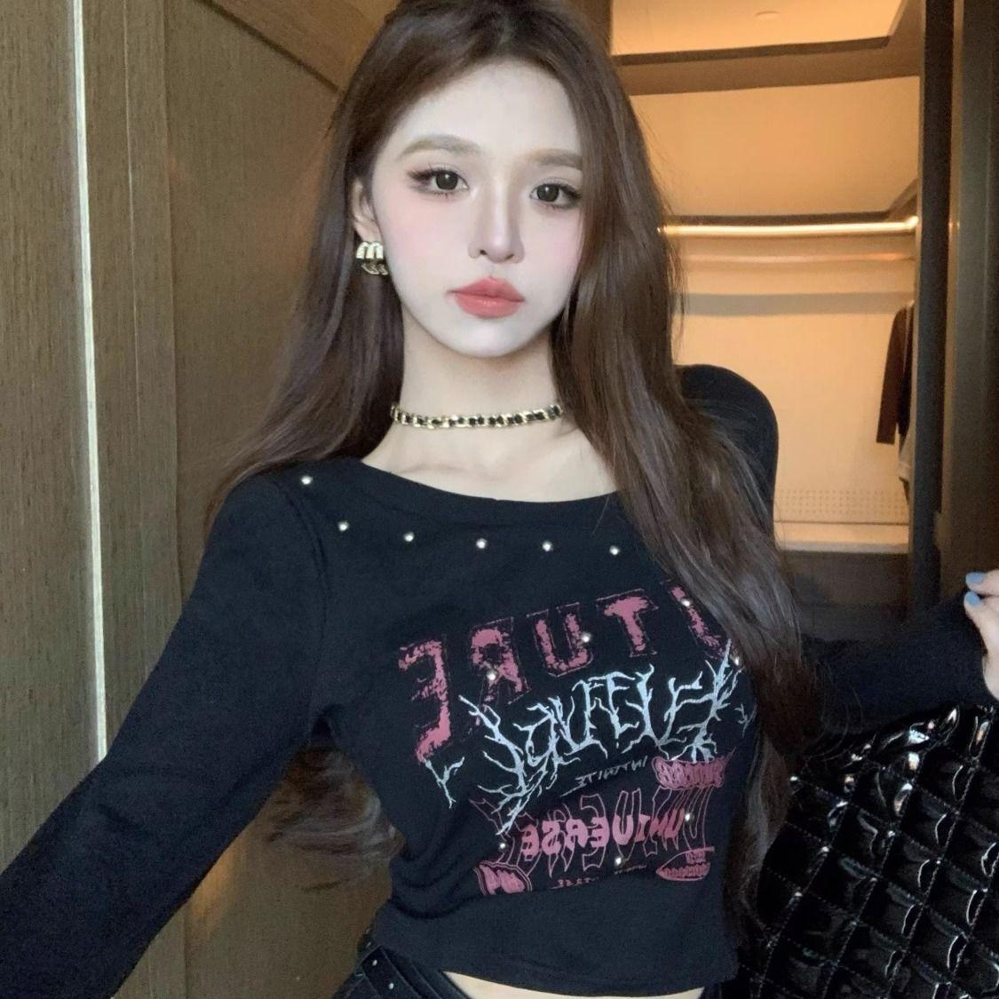 

Сексуальные женские футболки Черные Белые с принтом Квадратные воротники Модные девичьи Y2K футболки Женские топы для клубной вечеринки XL