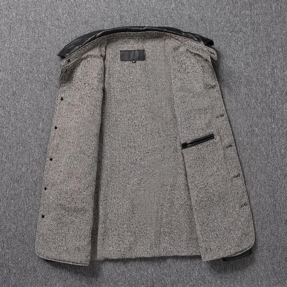 Giacca da guardia classica cinese di taglia lunga in vera pelle di mucca da uomo, cappotti primaverili ed autunnali, giacca in pelle da uomo