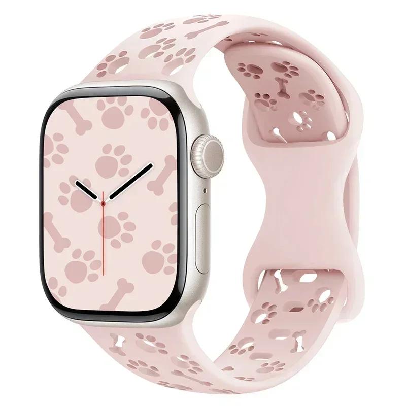 Correa de Silicona con Huella de Pata de Perro para Correa de Apple Watch 49mm 46mm 42mm 44mm 41mm 40mm 38mm Pulsera Series 10 9 8 7 SE 6 5 4 3 Ultra2