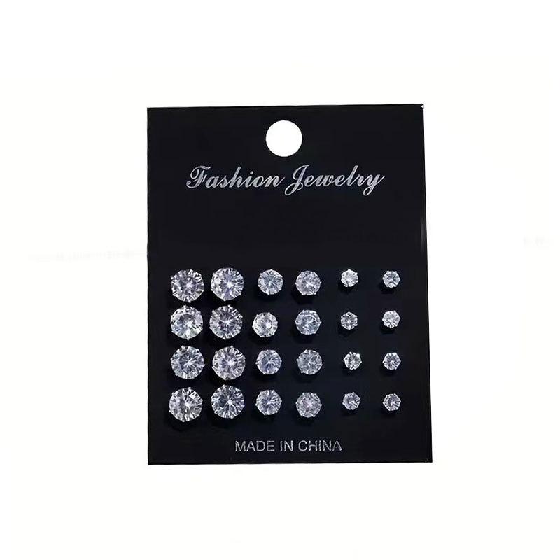 12 Pairs of Zircon Pearl Stud Earrings Set Simple and Versatile Earrings