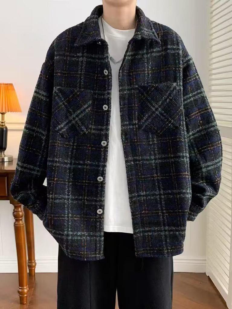 Men's High-End Retro Plaid Wool Jacket - Spring Trendy Couple Wear
