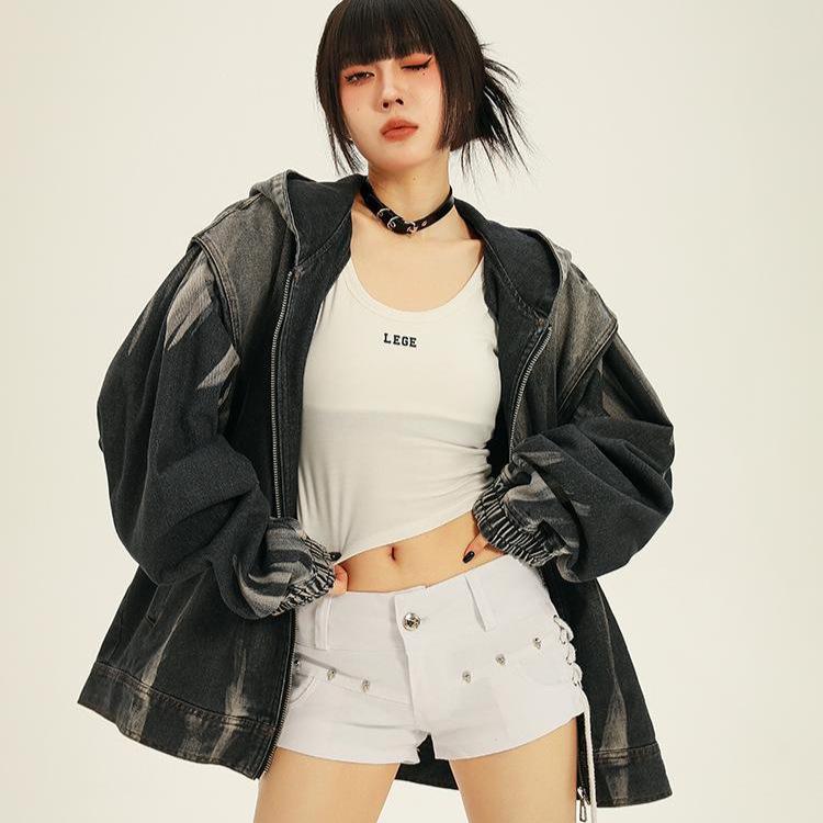 2024 Retro Tie-Dye Gradient Hooded Denim Jacket