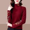 New Chinese Style Embroidered Half-High Collar Top for Women - Retro, Long-Sleeved, Casual.