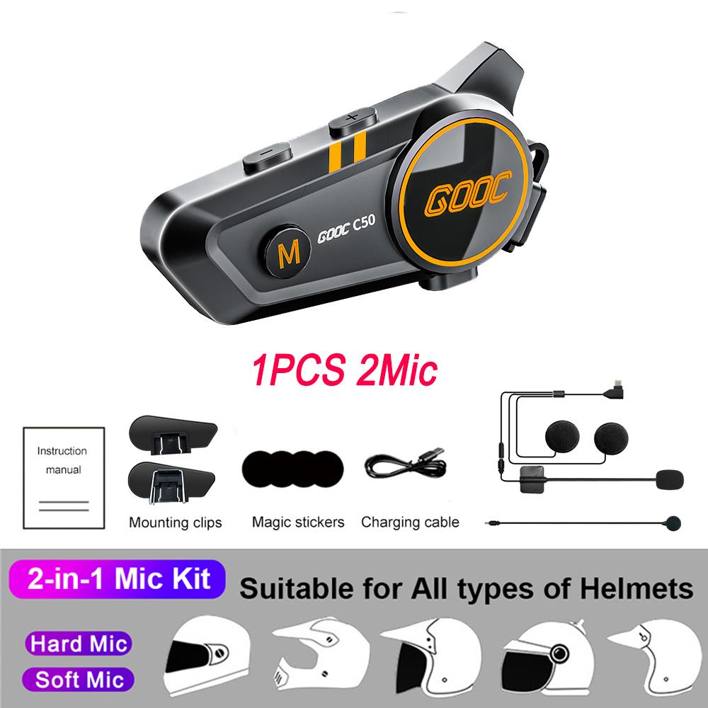 1/2Pcs C50 Motorcycle Helmet Intercom 300M Bluetooth Moto Helmet Headset Universal Pairing Wireless Intercomunicador for 5 Rider