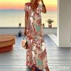 Women Plus Size V Neck Short Sleeve Maxi Dress Retro Paisley Print Loose Fit Summer Beach Long Dress