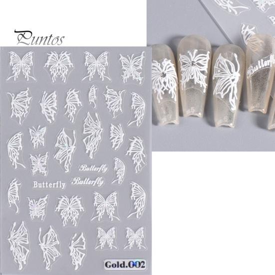 Embossed Nails Art Stickers Creative Engraved White Butterfly Pattern Manicure Decals Exquisite DIY Nail Design Adhesive Decoration Stickers Nail