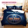 Custom Name,Edmonton Oilers Pattern Bedding Home Decoration Birthday Gift ( 1 Duvet Cover + 2 Pillowcase, Without Core),fan Merchandise.