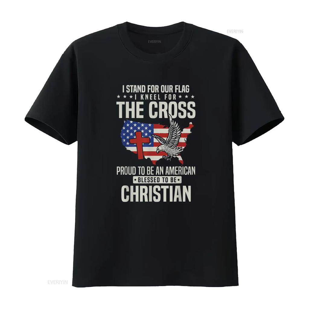 I Proudly Stand For The Flag And Kneel Cross T Shirt vintage Washed Soft Slightly Stretched Versatile fashion Casual