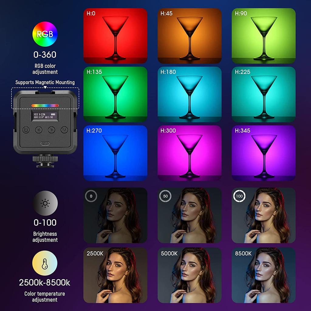 Neewer Magnetic RGB Video Light, 360° Full Color RGB61 LED Camera Light Rechargeable Portable Photography Lighting