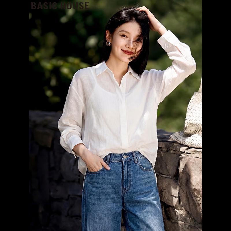 Basic House Women s Linen Long Sleeve Sun Protection Shirt One Size