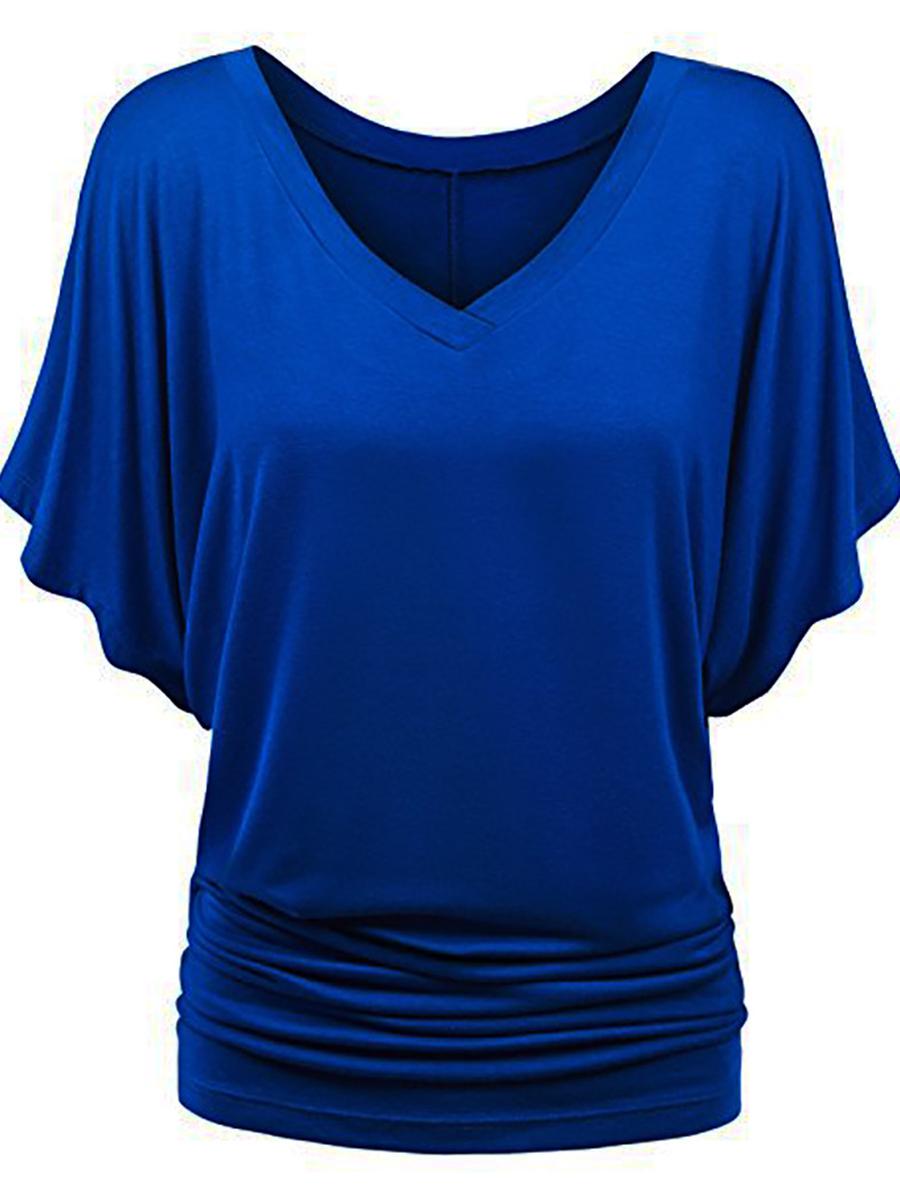 

Plus Size Women Loose Batwing Sleeve V-Neck Short Sleeve T-Shirt Top 5XL