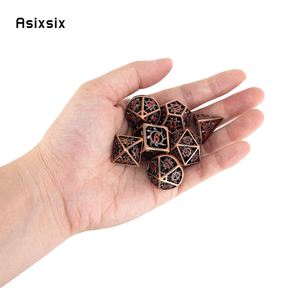 7 Pcs Copper Red Rotary Cyclone Metal Dice Hollow Metal Polyhedral Dice Set Suitable for Role-Playing RPG  Board Game Card Game