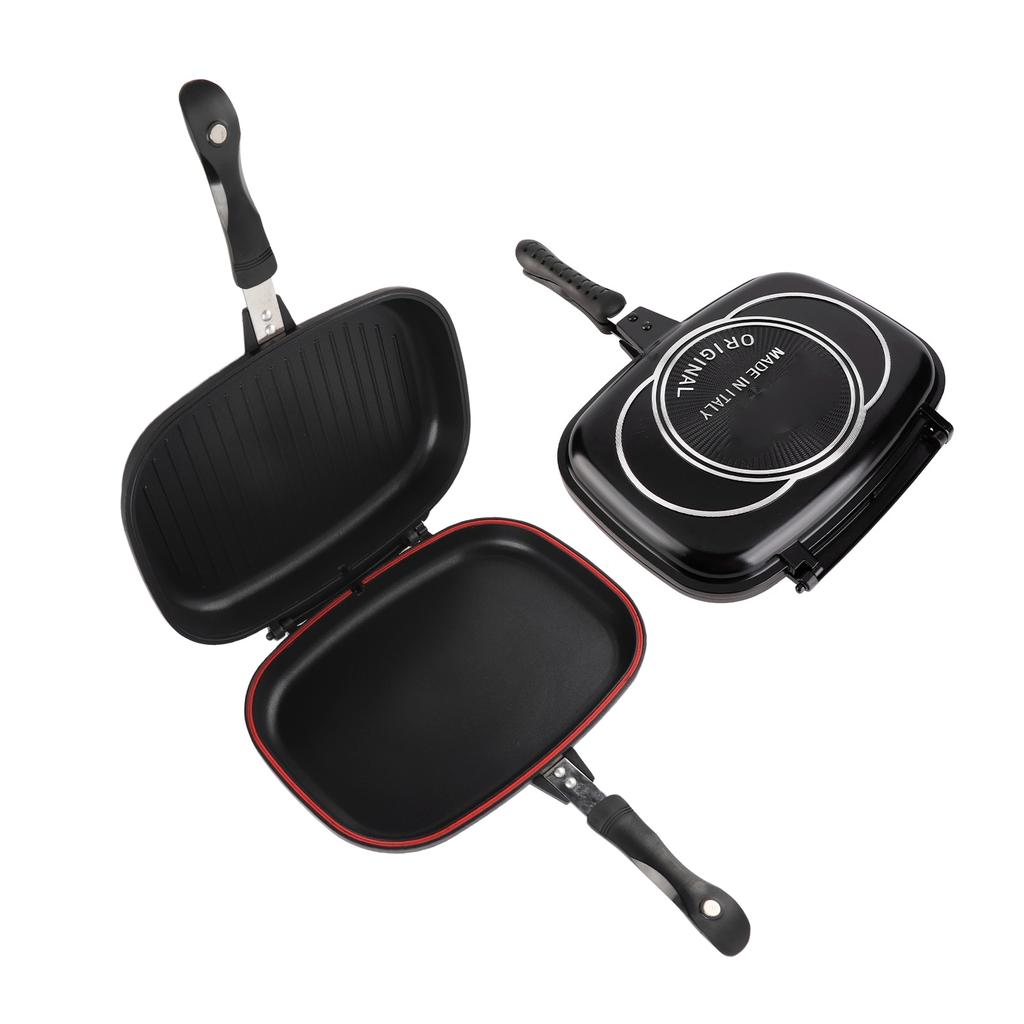 Grill Pan Frying Double Side Portable Anti‑Burn Handle Kitchen Supplies Grill Pot 32cm 12.6in