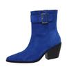 Fashion New Autumn Winter Women Western Cowgirl Chelsea Boots Buckle Slip-on European Cossacks Ladies Shoes Flock High Heels Booties
