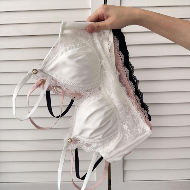 Triangle cup natal thin underwear women's big breasts show small and thin lace bra sexy pure desire without steel ring