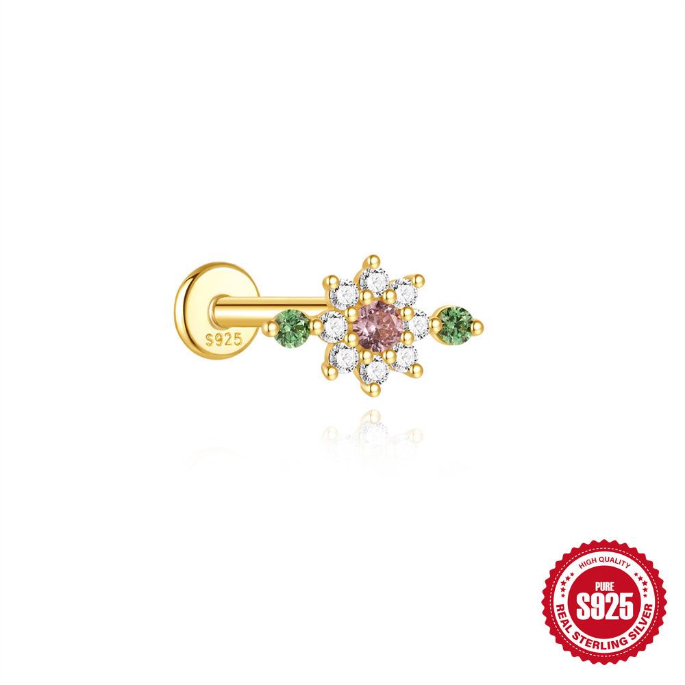 S925 Sterling Silver Daily Wear Quad Star Love Color Flower Diamond Cartilage Spiral Piercing Earrings 2026