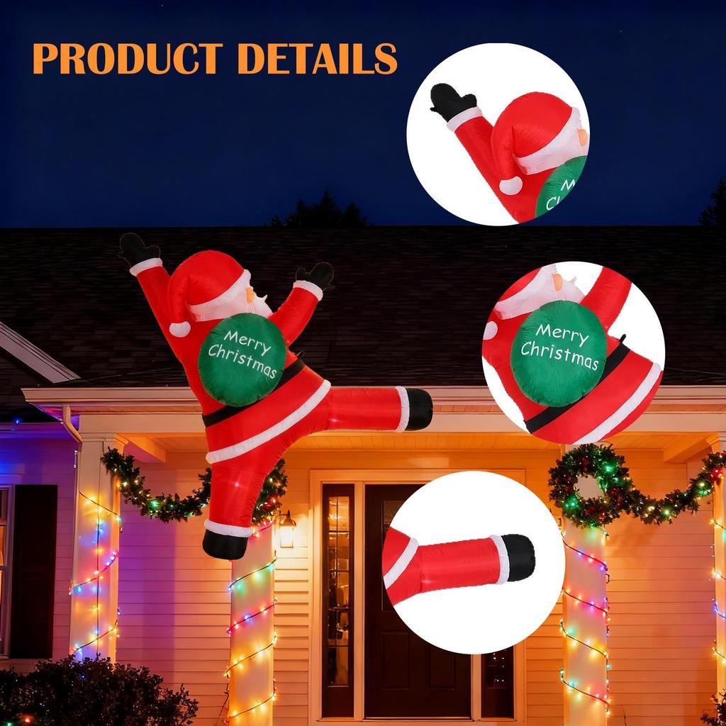 118.11inch Climbing Inflatable Santa with LED, Home Decor Yard Decoration Christmas