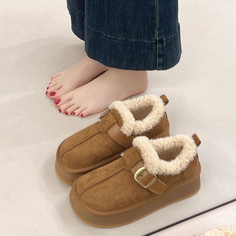 Cowhide Version Retro Thick-soled Piled Thickened Snow Boots Women's New Winter Warm Cotton Shoes Children