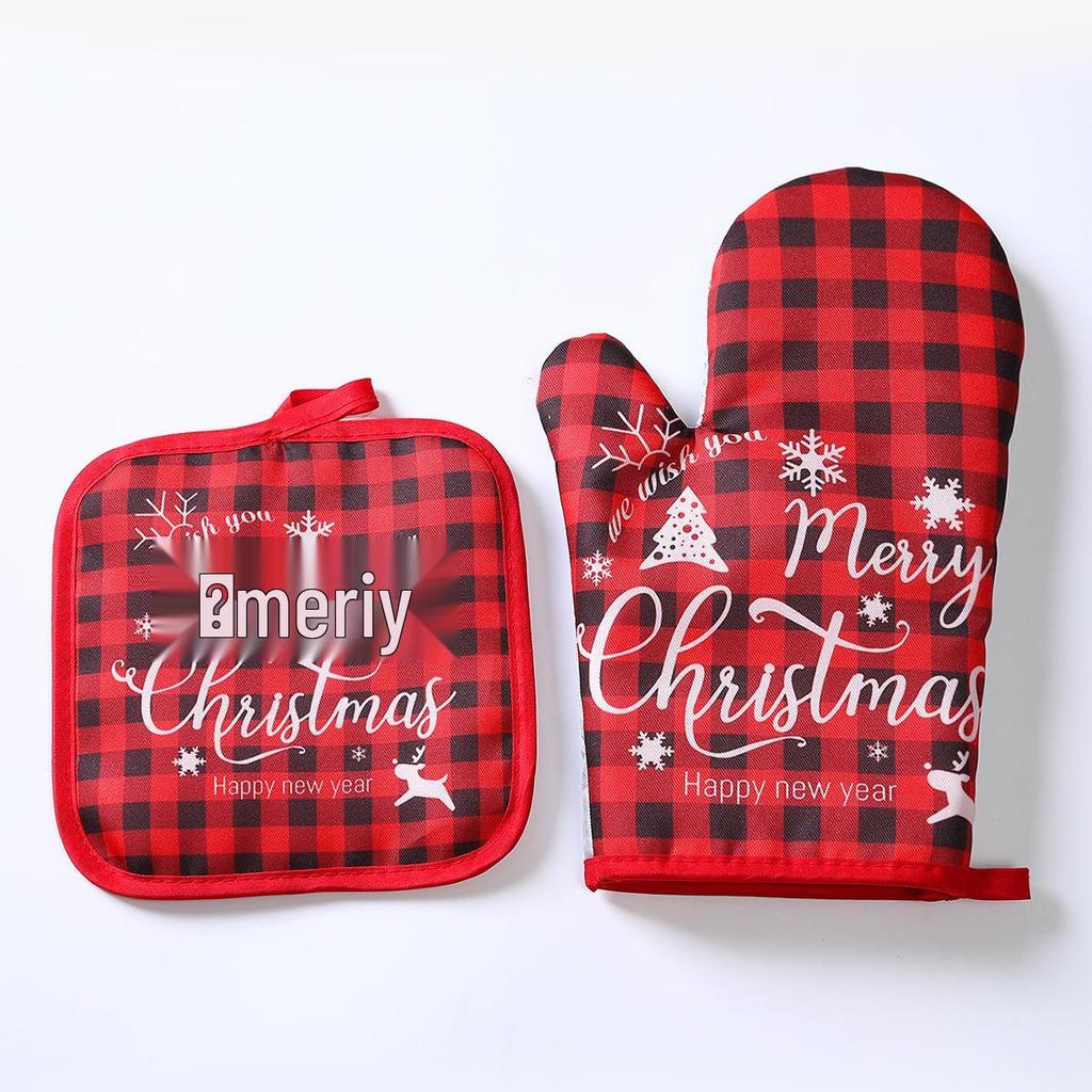 Christmas Anti-Scald Oven Gloves Set - Thickened Heat Insulation for Baking & Kitchen Use
