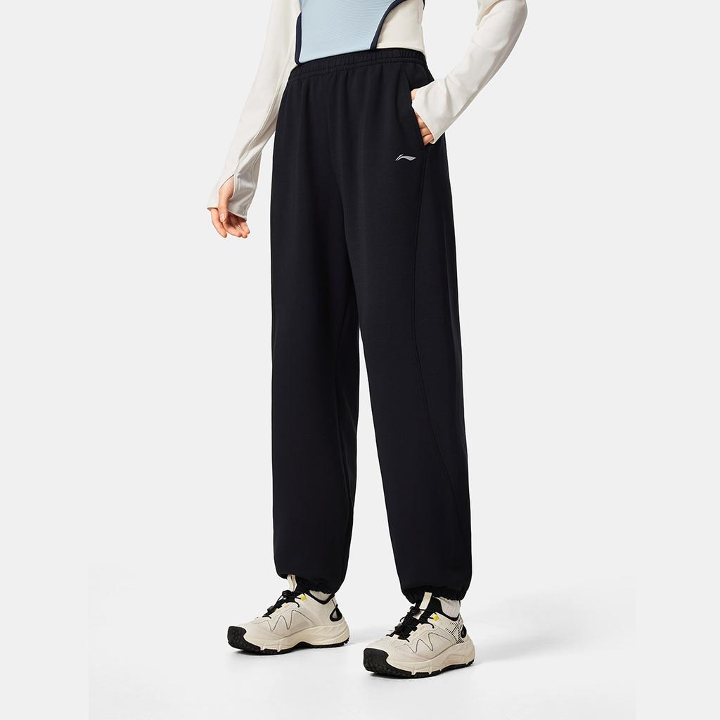 Li Ning Fitness Series Logo Print Elastic Drawstring Sweatpants Knitted Sports Pants Women Bottoms AKLV964-7