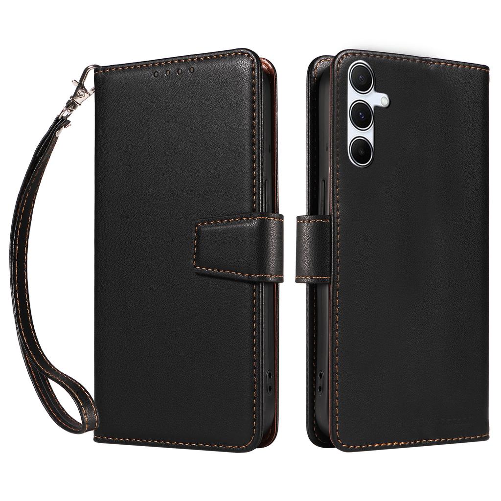 For Samsung Galaxy A25 5G (Global) (161.0 x 76.5 x 8.3mm) Case RFID Blocking PU Leather Wallet Flip Phone Cover with Wrist Strap